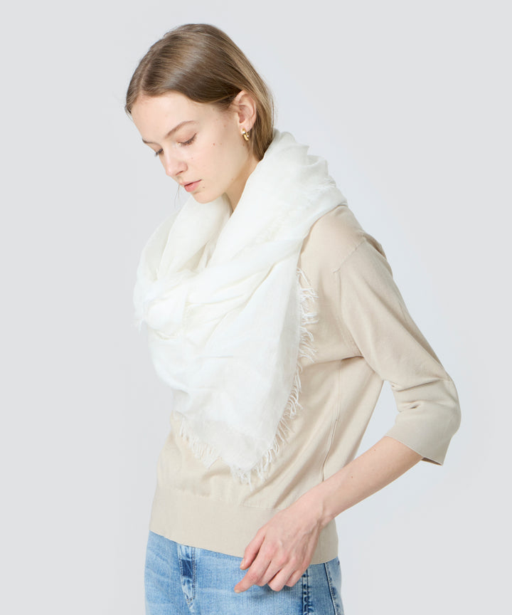 リネンモダールシルクメランジュソリッドスクエアストール Gardenia White (ホワイト)