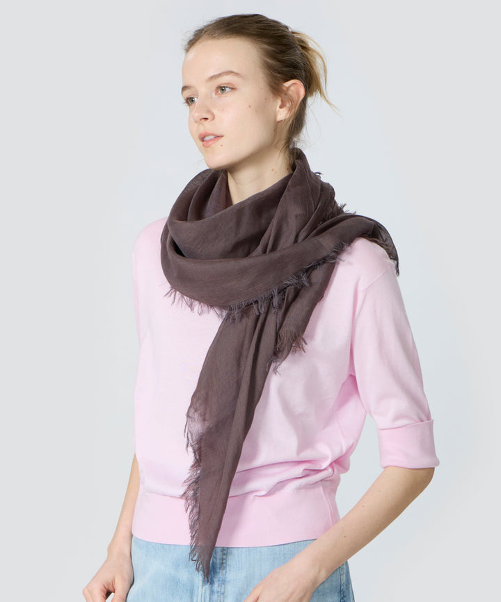 リネンモダールシルクメランジュソリッドスクエアストール Seal Brown (ダークブラウン)