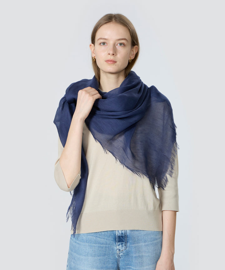リネンモダールシルクメランジュソリッドスクエアストール Midnight Navy (ネイビー)