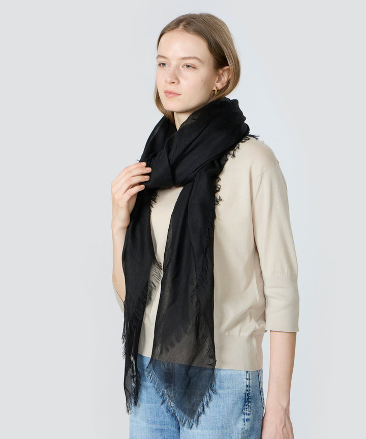 リネンモダールシルクメランジュソリッドスクエアストール Black (ブラック)