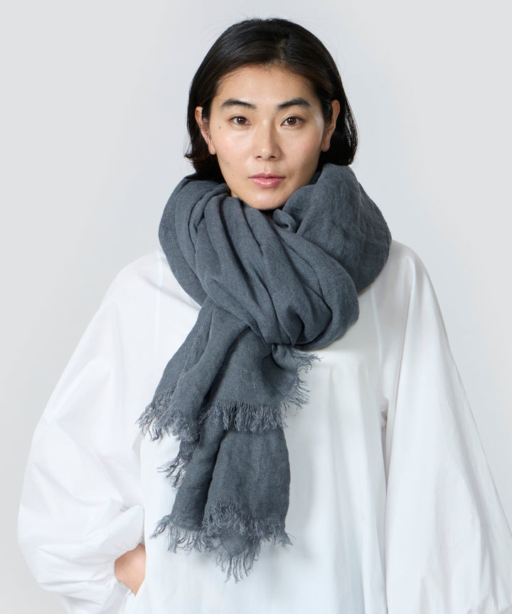 フランダース産 リネンガーゼストール Belle Ombre (ネイビーブルー)