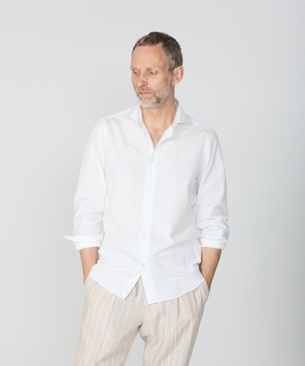 フィナモレ／コットンシャツ／ホワイト／M コットンブロード セミワイドカラーシャツ【VITTORIO/J/MILANO