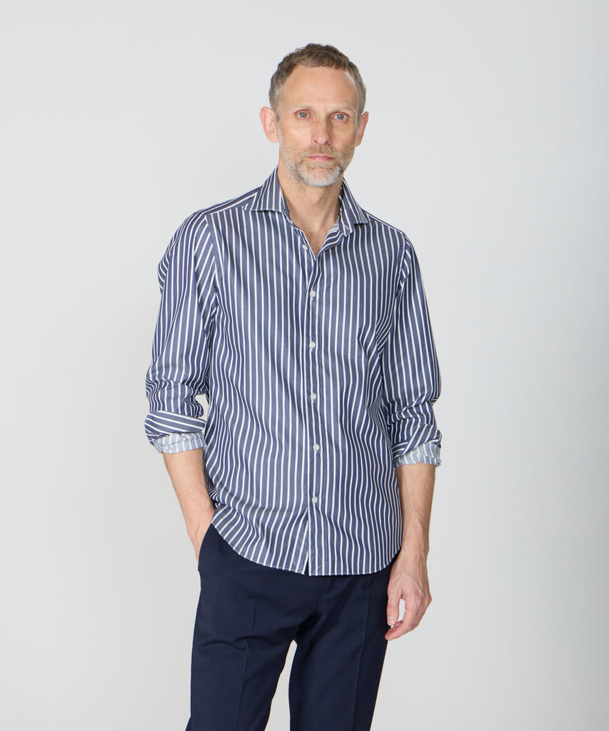 Finamore シモーネ リネン ストライプシャツ Sサイズ　新品　最終値下げ Finamore シモーネ リネン ストライプシャツ Sサイズ 新品 最終