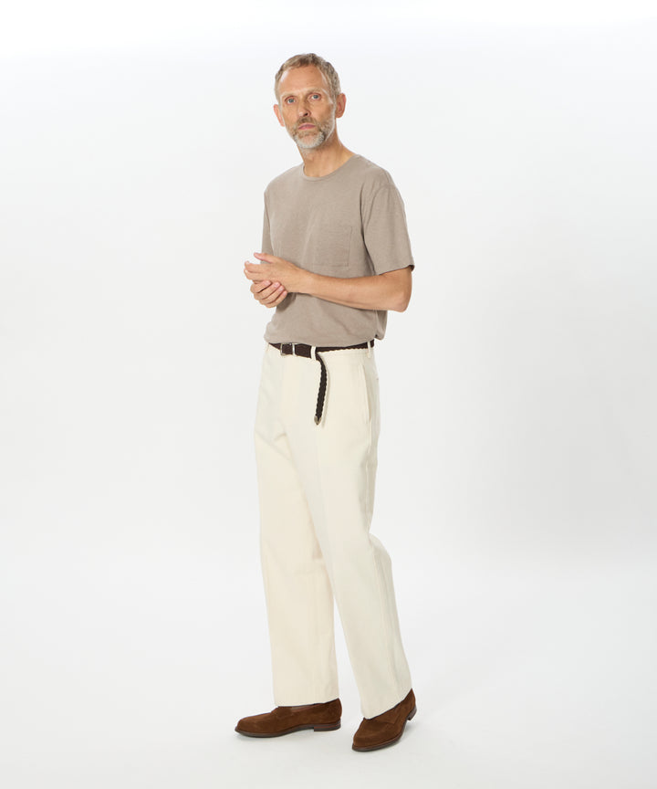 MEY STORY | COTTON LINEN CREW NECK T-SHIRT w/ POCKET - アマン 