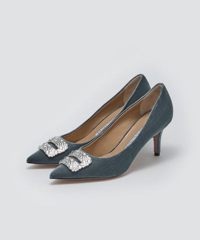ANIMA アネッリフィッビア ベルベット パンプス 6.5cm BLUE GREY