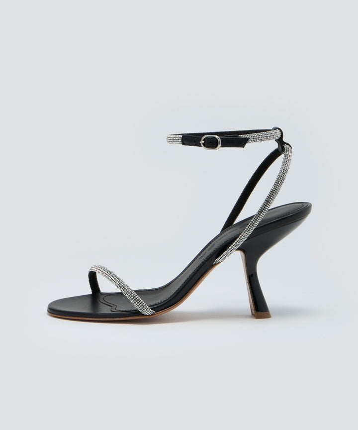 SAMI クリスタル ストラップ サンダル 9.0CM BLACK/SILVER