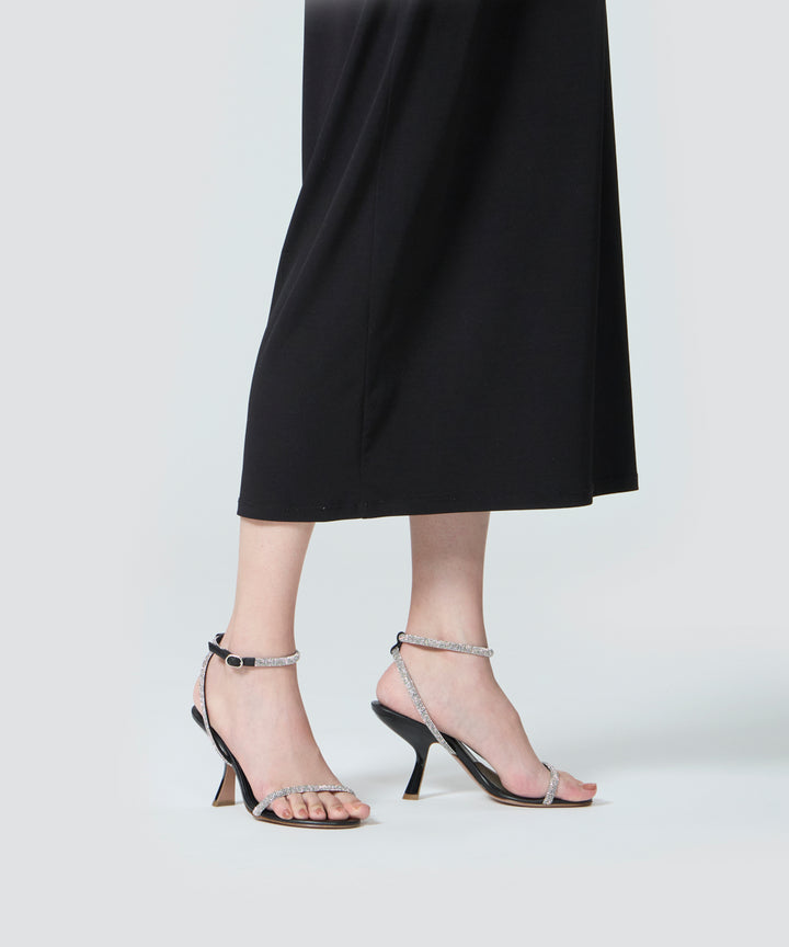 PELLICO クリスタル ストラップ サンダル 9.0cm BLACK/SILVER サンダル