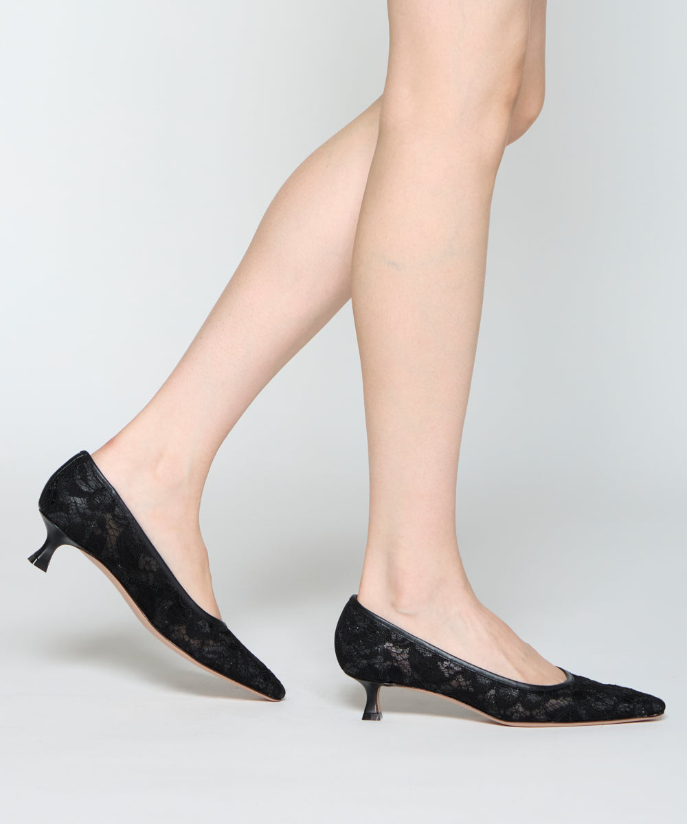 VENERE レース パンプス 3.5cm BLACK