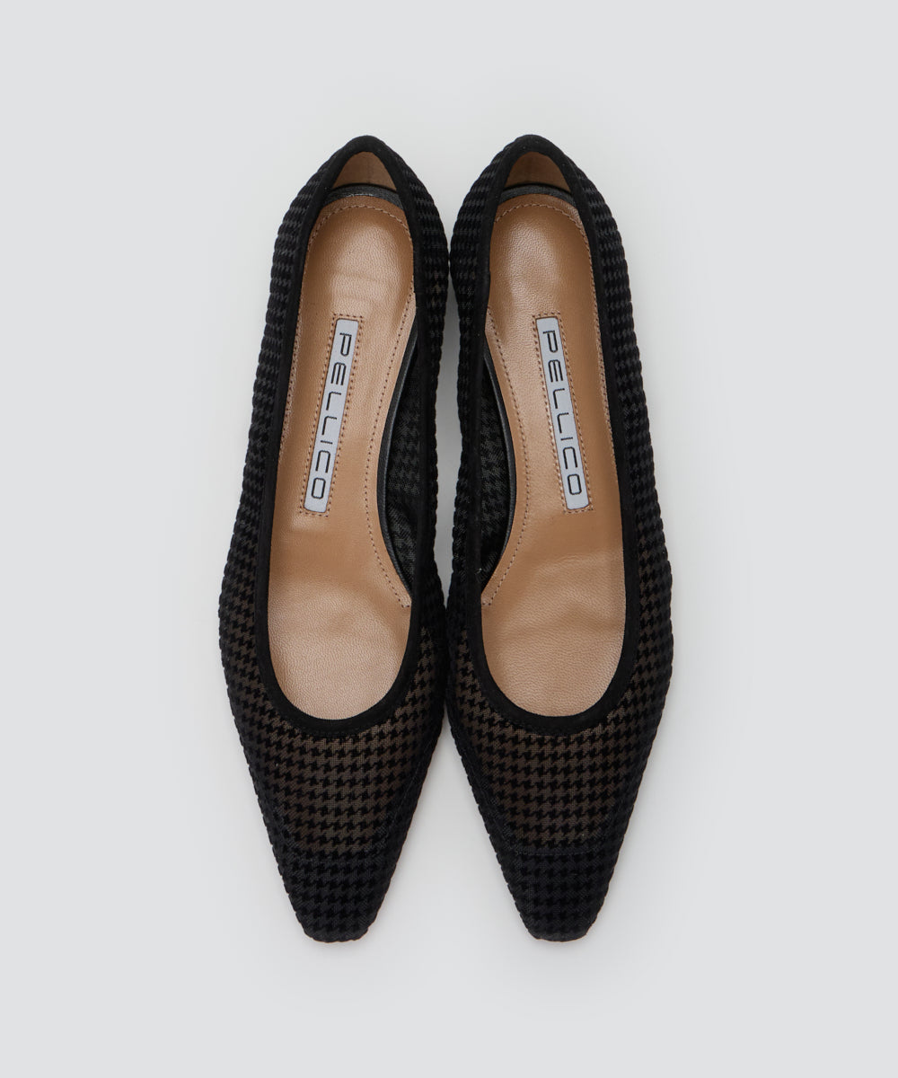 VENERE ハウンドトゥース チュール パンプス 1.0cm BLACK