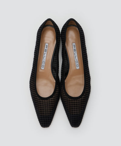 VENERE ハウンドトゥース チュール パンプス 1.0cm BLACK