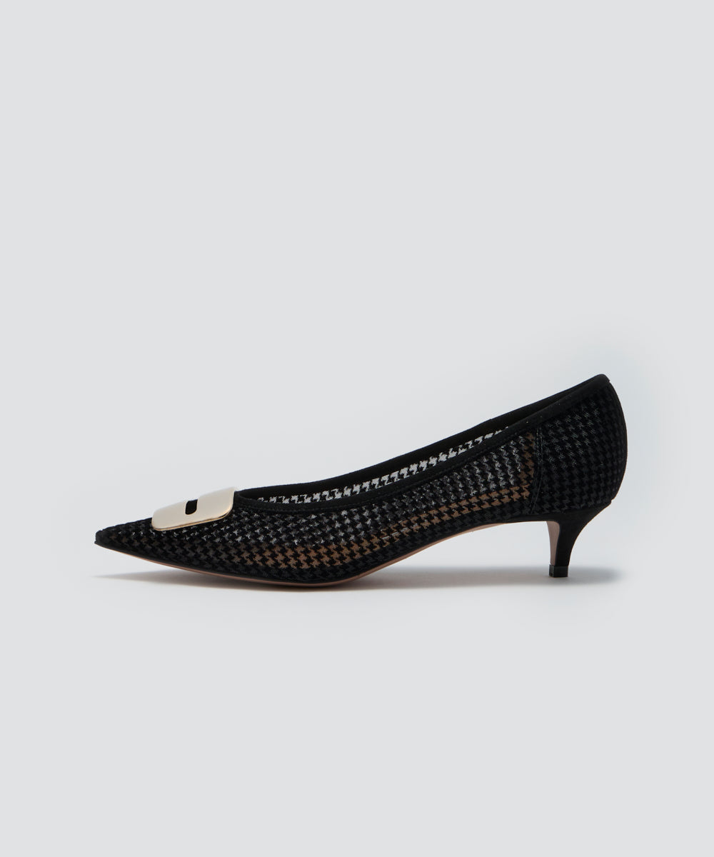 ANIMA アネッリフィッビア ハウンドトゥース チュール パンプス 3.5cm BLACK