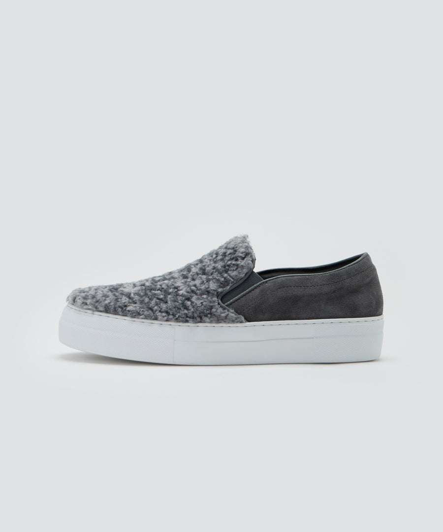 GIOIA ウィメンズ ファー スリッポン 3.5CM GREY