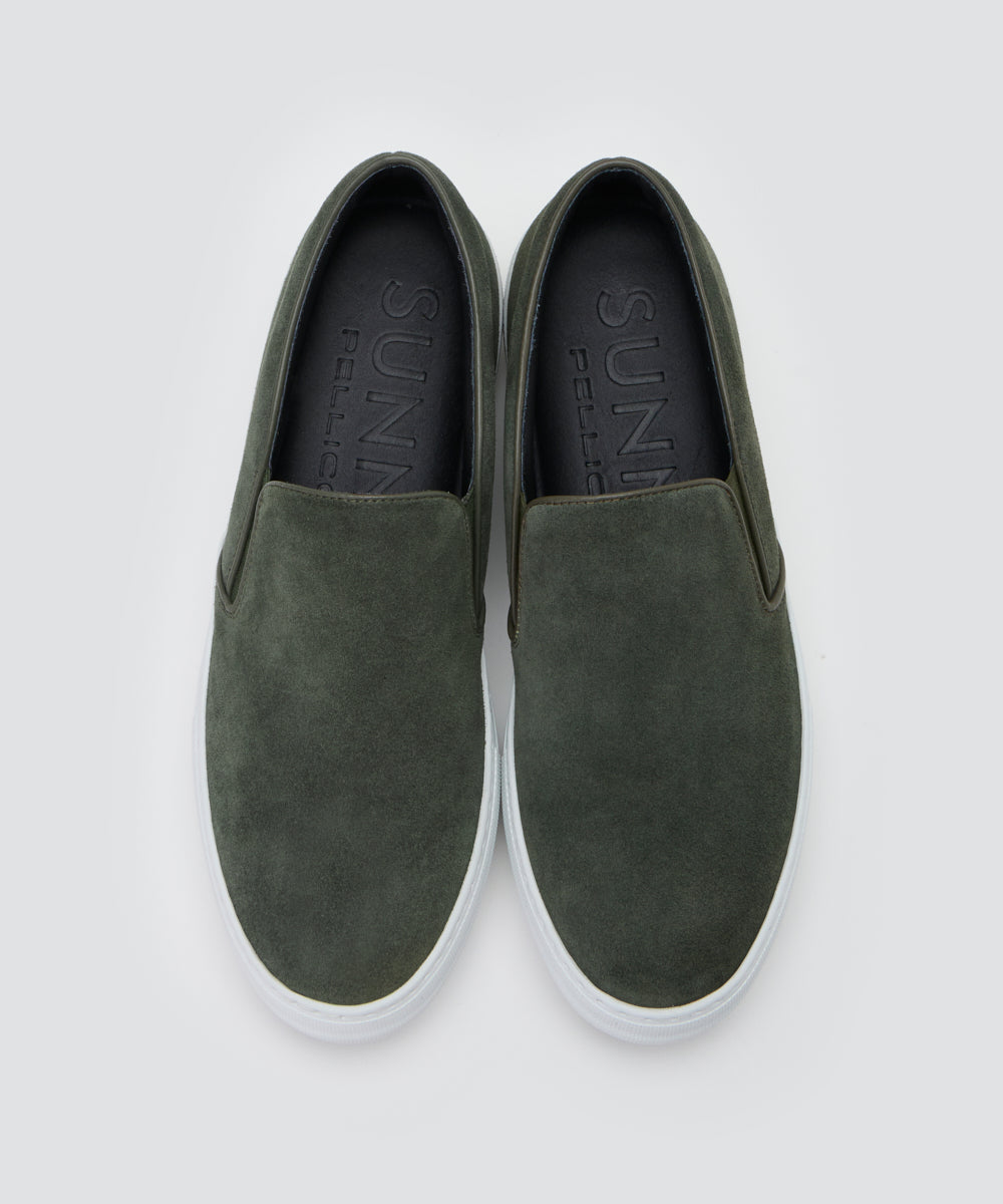 GIOIA メンズ スウェード スリッポン 3.5cm DARK GREEN
