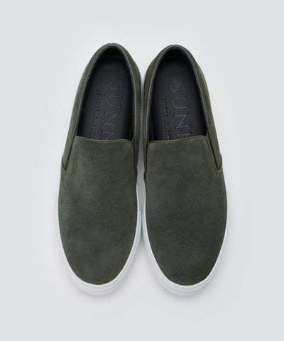 GIOIA メンズ スウェード スリッポン 3.5cm DARK GREEN