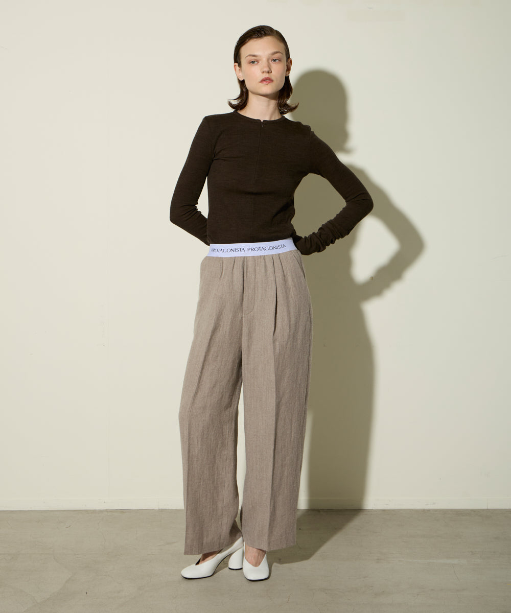 WOOL LINEN WAIST LOGO PANTS ロゴパンツ