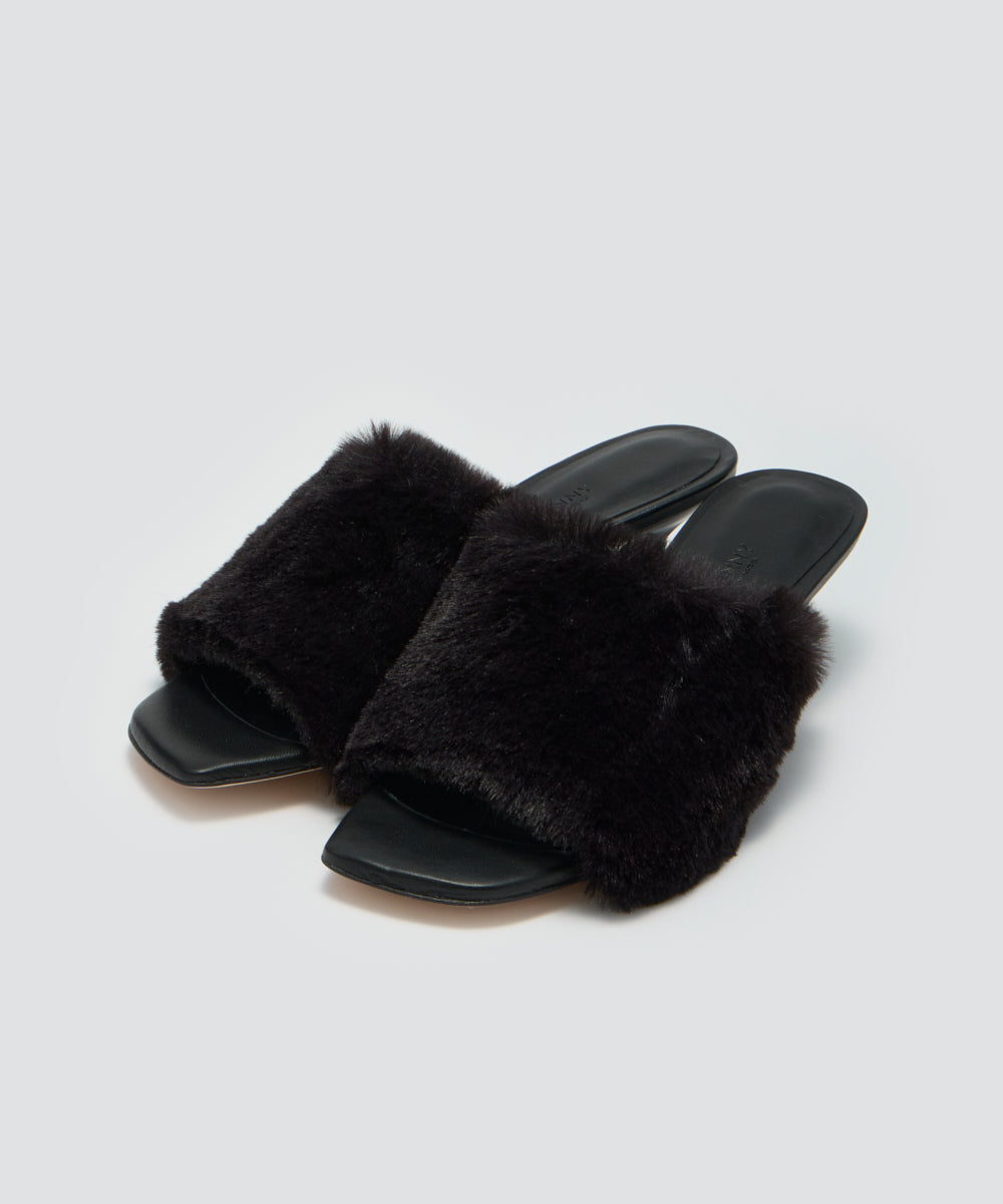 TOSSA ファー サンダル 5.0cm BLACK