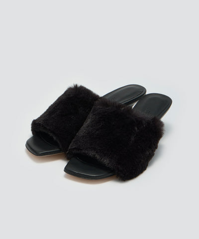 TOSSA ファー サンダル 5.0cm BLACK