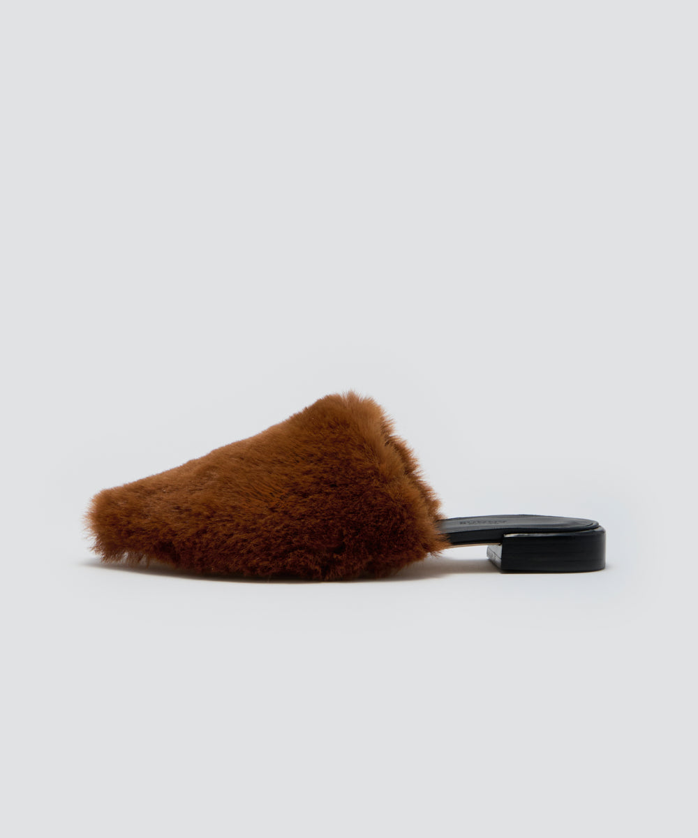 CERET ファー バブーシュ 2.0cm BROWN