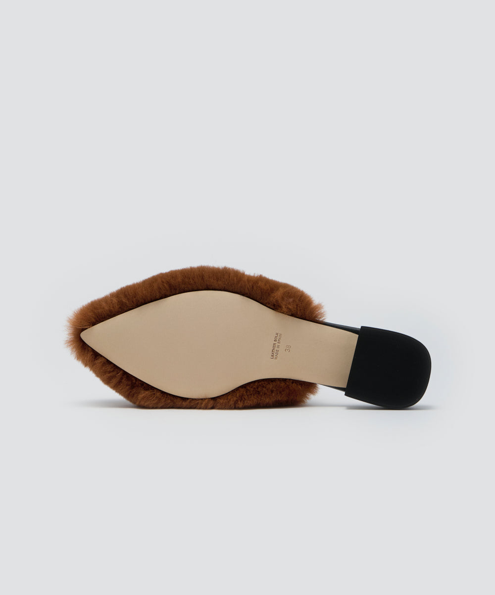 CERET ファー バブーシュ 2.0cm BROWN