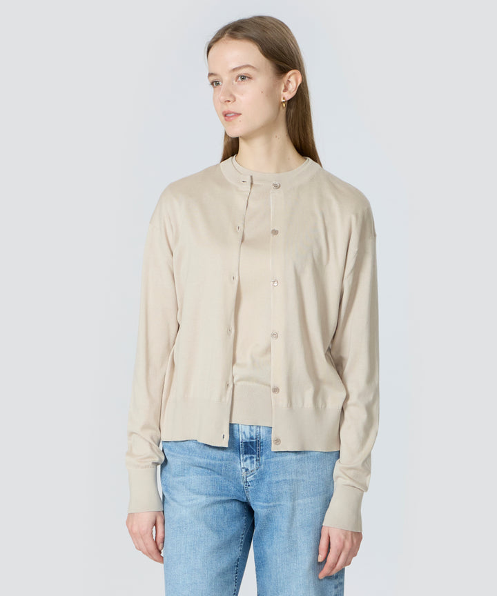 クルーネックロングスリーブカーディガン ALMOND