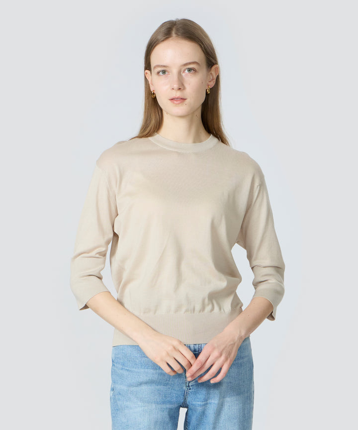 クルーネックターンバックリブカフセーター ALMOND