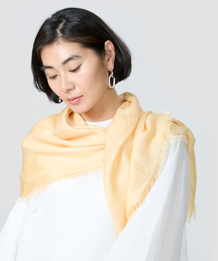 WB シルクシャンブレーフリンジスクエア Citrus /CreamYellow (オレンジ)